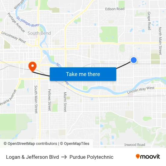 Logan & Jefferson Blvd to Purdue Polytechnic map