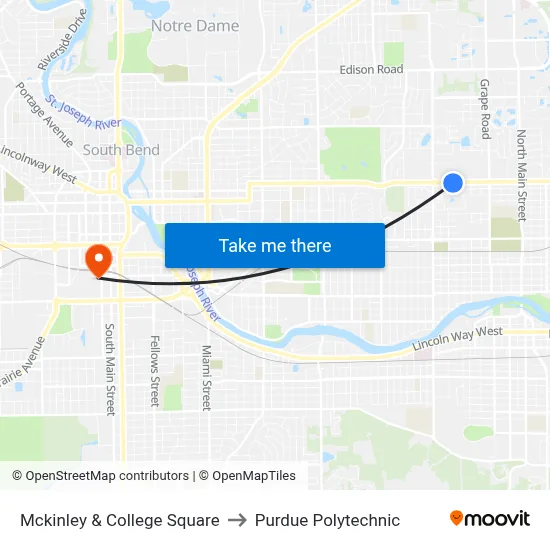 Mckinley & College Square to Purdue Polytechnic map