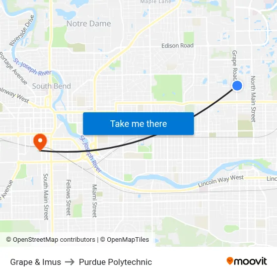 Grape & Imus to Purdue Polytechnic map