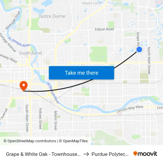 Grape & White Oak - Townhouse East to Purdue Polytechnic map