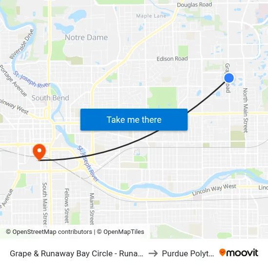 Grape & Runaway Bay Circle - Runaway Bay Apts. to Purdue Polytechnic map