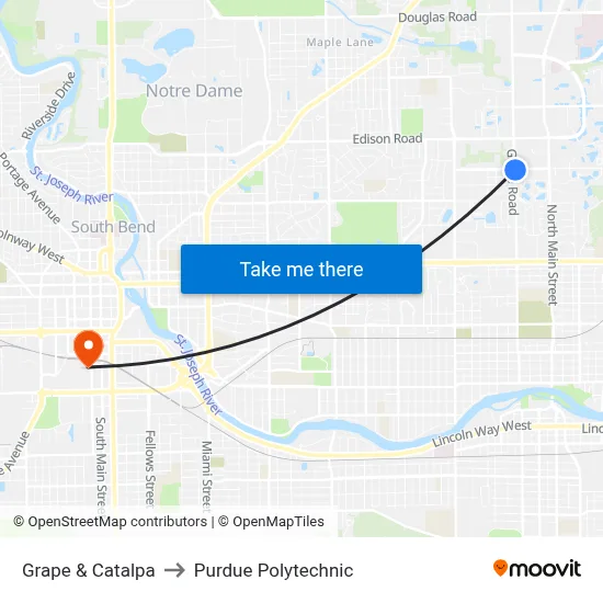 Grape & Catalpa to Purdue Polytechnic map