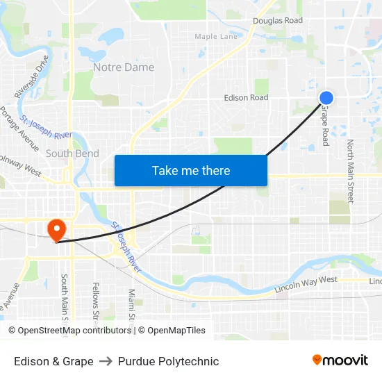 Edison & Grape to Purdue Polytechnic map