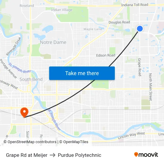 Grape Rd at Meijer to Purdue Polytechnic map