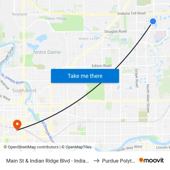 Main St & Indian Ridge Blvd - Indian Lakes Apts. to Purdue Polytechnic map