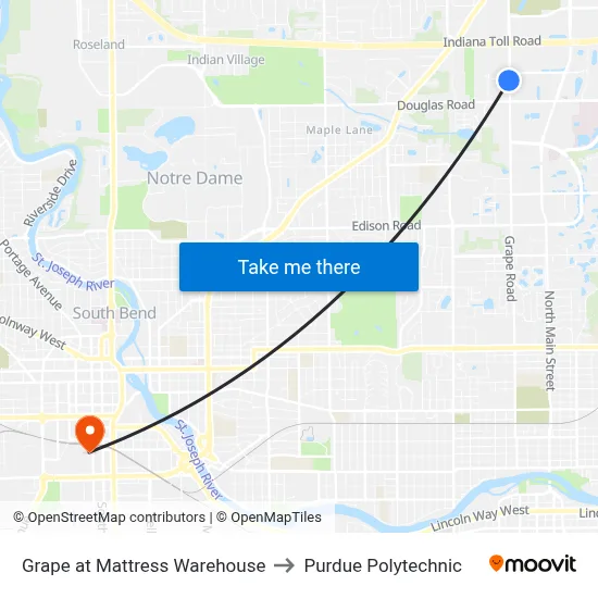 Grape at Mattress Warehouse to Purdue Polytechnic map