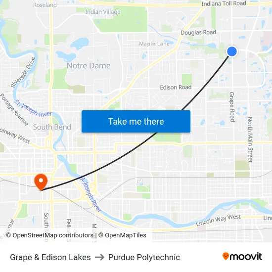 Grape & Edison Lakes to Purdue Polytechnic map