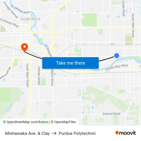 Mishawaka Ave. & Clay to Purdue Polytechnic map