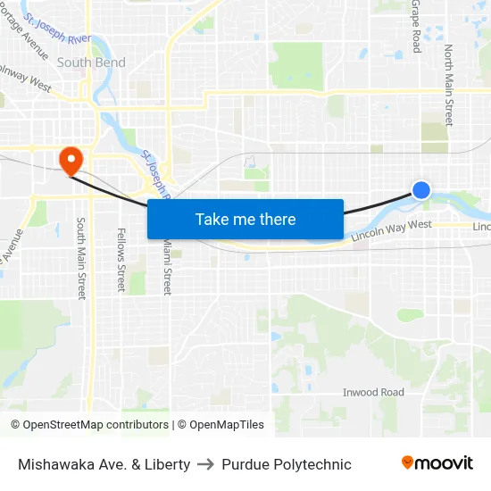 Mishawaka Ave. & Liberty to Purdue Polytechnic map