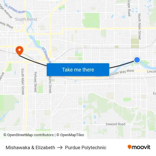 Mishawaka & Elizabeth to Purdue Polytechnic map