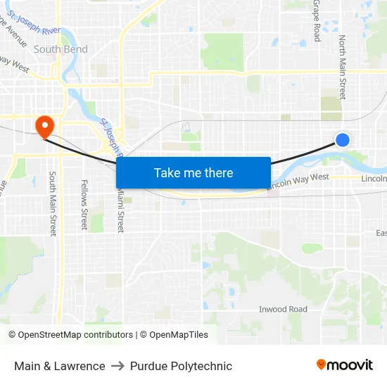 Main & Lawrence to Purdue Polytechnic map