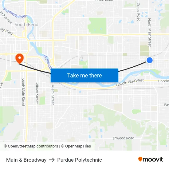 Main & Broadway to Purdue Polytechnic map