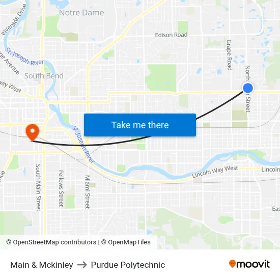 Main & Mckinley to Purdue Polytechnic map