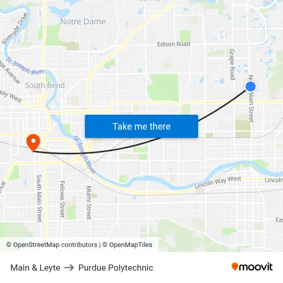 Main & Leyte to Purdue Polytechnic map