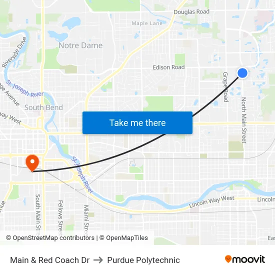 Main & Red Coach Dr to Purdue Polytechnic map