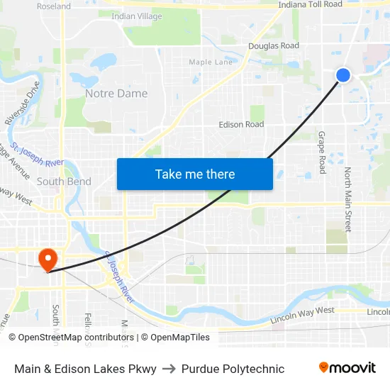 Main & Edison Lakes Pkwy to Purdue Polytechnic map