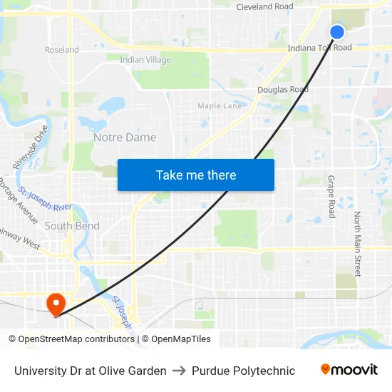 University Dr at Olive Garden to Purdue Polytechnic map