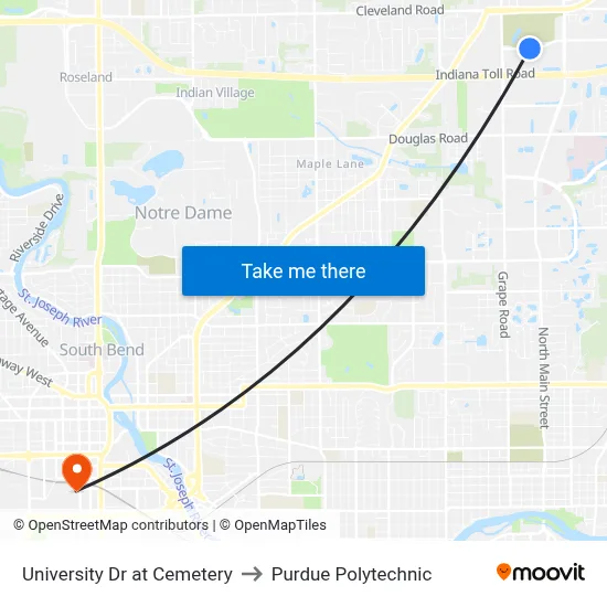 University Dr at Cemetery to Purdue Polytechnic map
