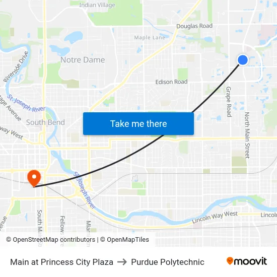 Main at Princess City Plaza to Purdue Polytechnic map
