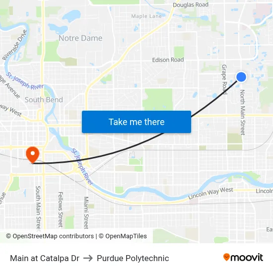 Main at Catalpa Dr to Purdue Polytechnic map