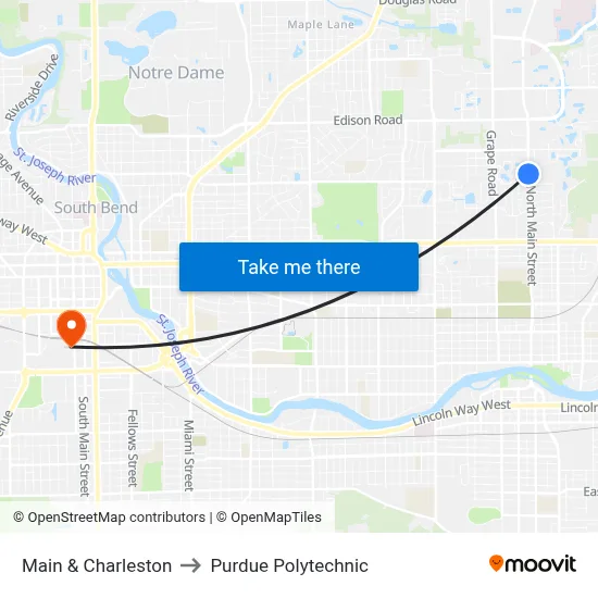 Main & Charleston to Purdue Polytechnic map