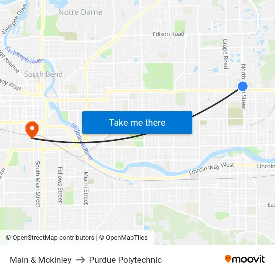 Main & Mckinley to Purdue Polytechnic map
