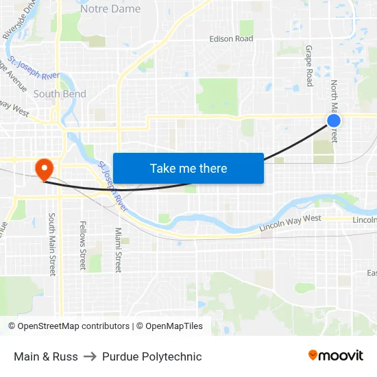 Main & Russ to Purdue Polytechnic map