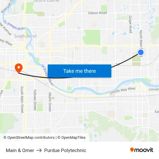 Main & Omer to Purdue Polytechnic map