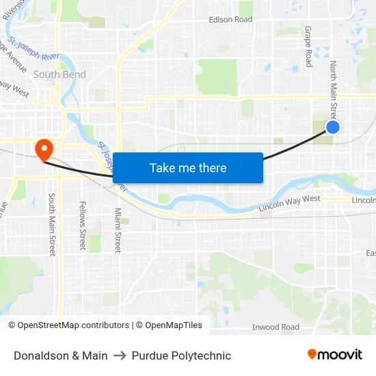 Donaldson & Main to Purdue Polytechnic map