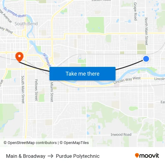 Main & Broadway to Purdue Polytechnic map