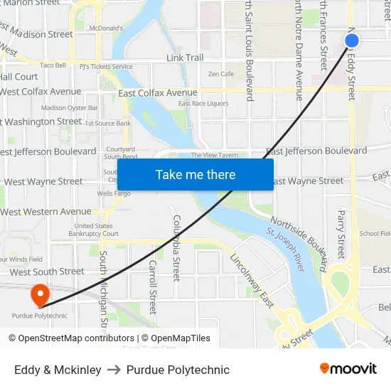 Eddy & Mckinley to Purdue Polytechnic map