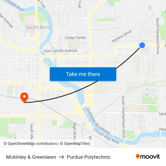 Mckinley & Greenlawn to Purdue Polytechnic map