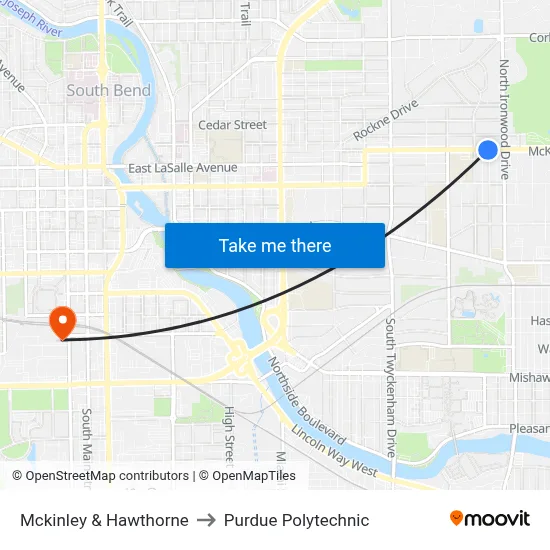 Mckinley & Hawthorne to Purdue Polytechnic map