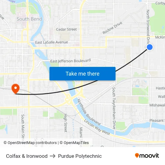 Colfax & Ironwood to Purdue Polytechnic map