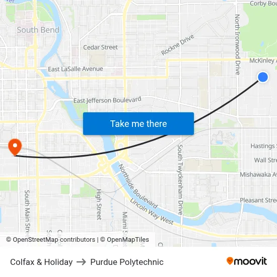 Colfax & Holiday to Purdue Polytechnic map