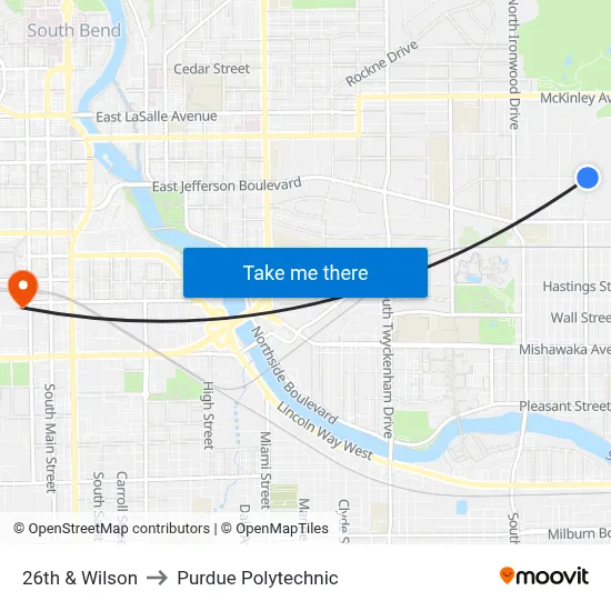 26th & Wilson to Purdue Polytechnic map