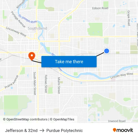 Jefferson & 32nd to Purdue Polytechnic map