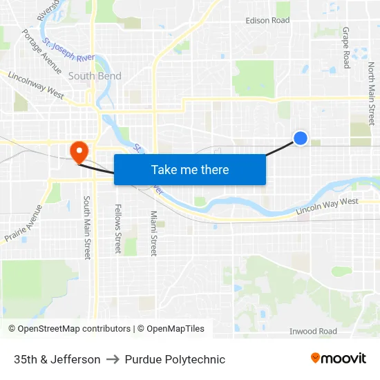 35th & Jefferson to Purdue Polytechnic map