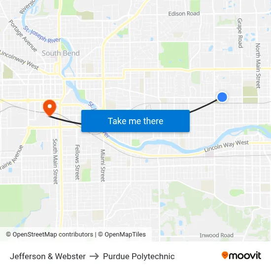 Jefferson & Webster to Purdue Polytechnic map
