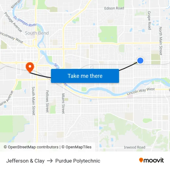 Jefferson & Clay to Purdue Polytechnic map