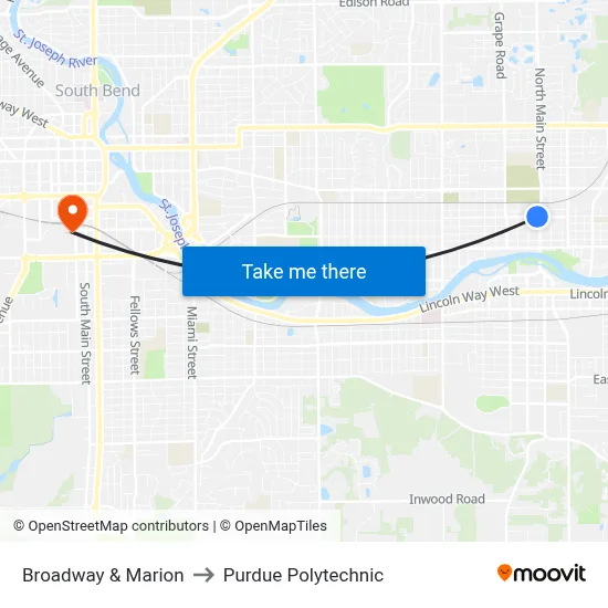 Broadway & Marion to Purdue Polytechnic map