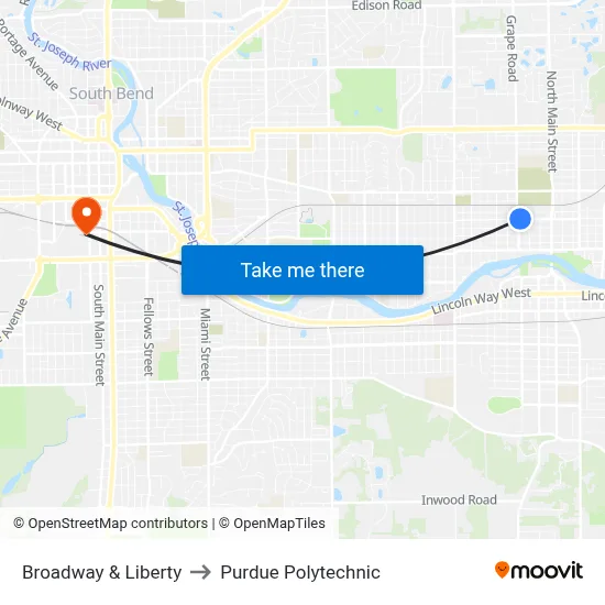 Broadway & Liberty to Purdue Polytechnic map