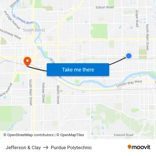 Jefferson & Clay to Purdue Polytechnic map