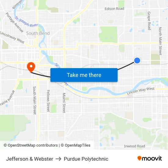 Jefferson & Webster to Purdue Polytechnic map