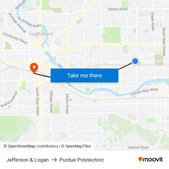 Jefferson & Logan to Purdue Polytechnic map