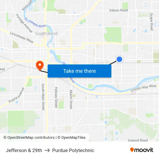Jefferson & 29th to Purdue Polytechnic map