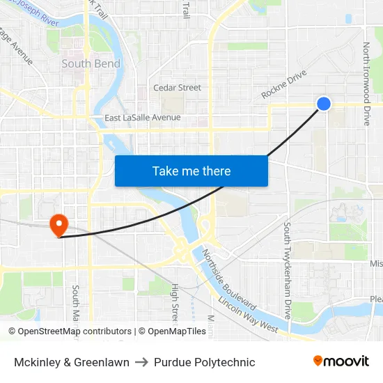 Mckinley & Greenlawn to Purdue Polytechnic map