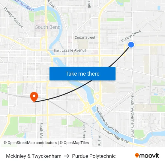Mckinley & Twyckenham to Purdue Polytechnic map