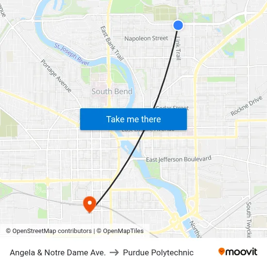 Angela & Notre Dame Ave. to Purdue Polytechnic map