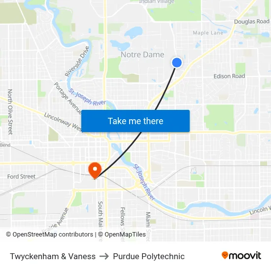 Twyckenham & Vaness to Purdue Polytechnic map